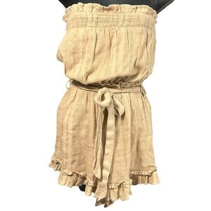 Nwt Sim & Sam Strapless Ruffle Romper Women's Small Nude Pink Cotton Tie Belt